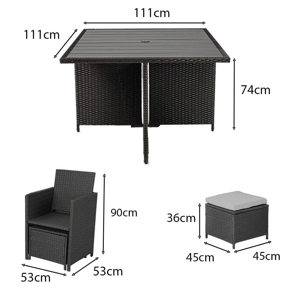 Cube 8 Seater Rattan Outdoor Dining Set - Black Weave Polywood Top
