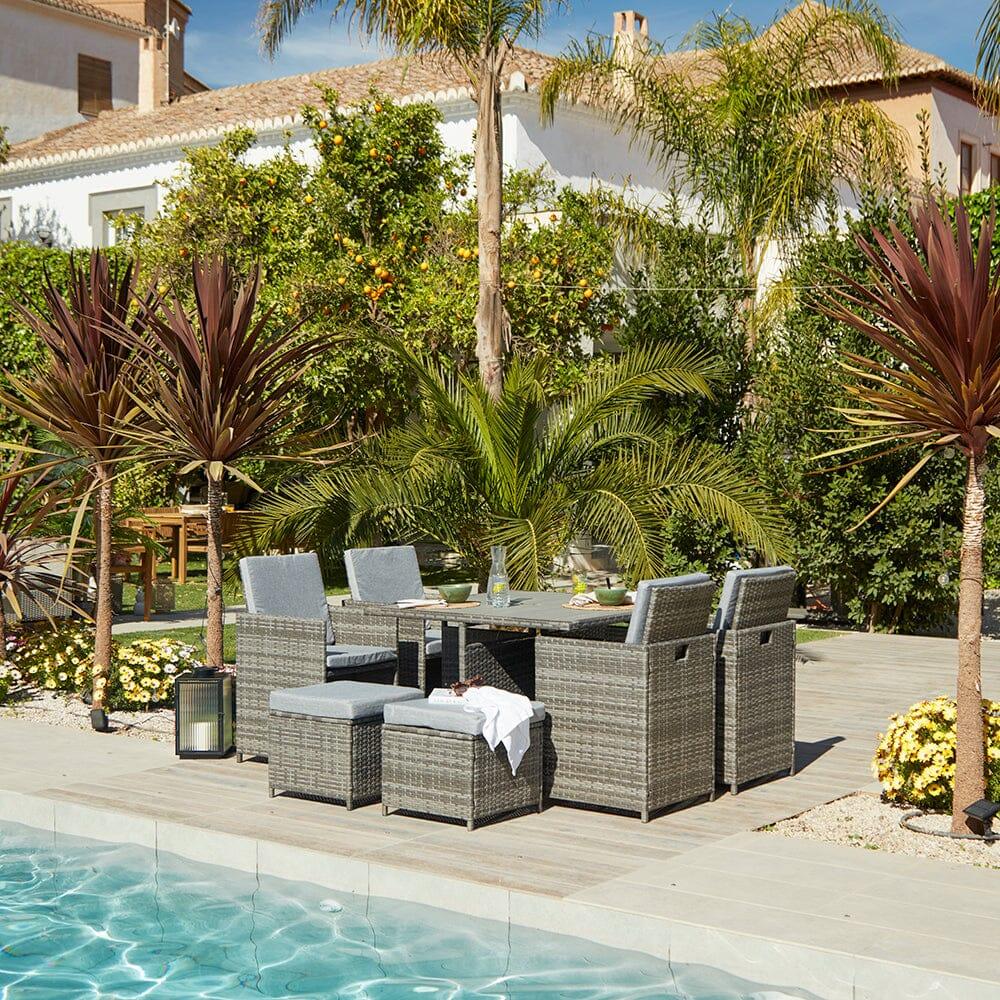 Cube 8 Seater Rattan Outdoor Dining Set - Grey Weave Polywood Top