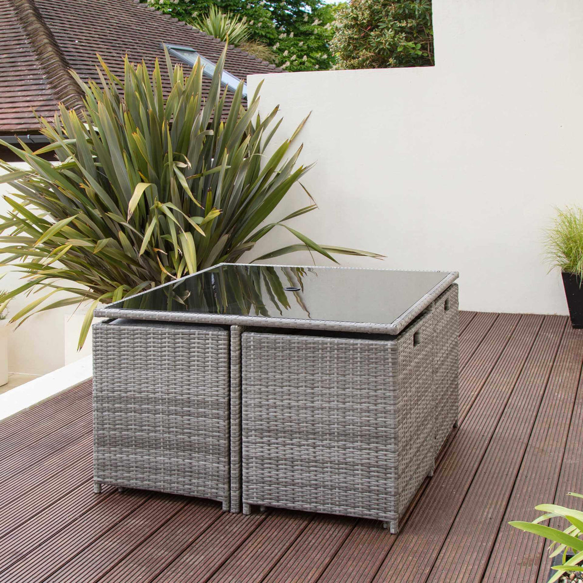 Cube 8 Seater Rattan Outdoor Dining Set - Grey Weave with Grey Cushions