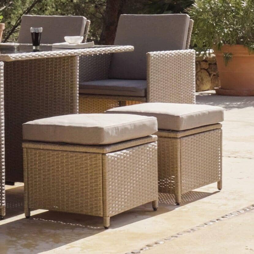 Cube 8 Seater Rattan Outdoor Dining Set -  Natural Brown Weave Polywood Top