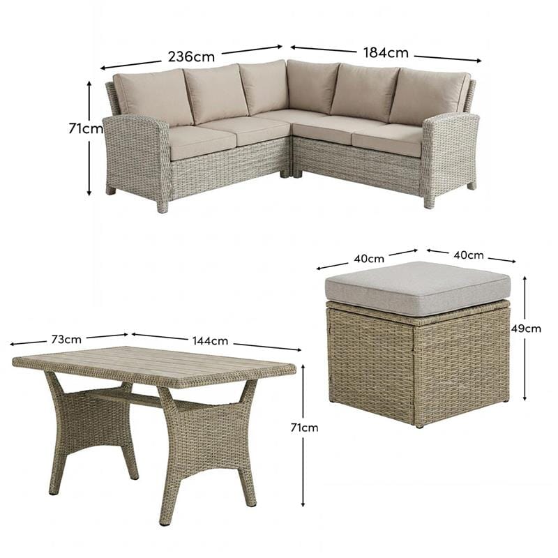 Aston 9 Seater Rattan Garden Corner Dining Set - Light Grey with Polywood Top