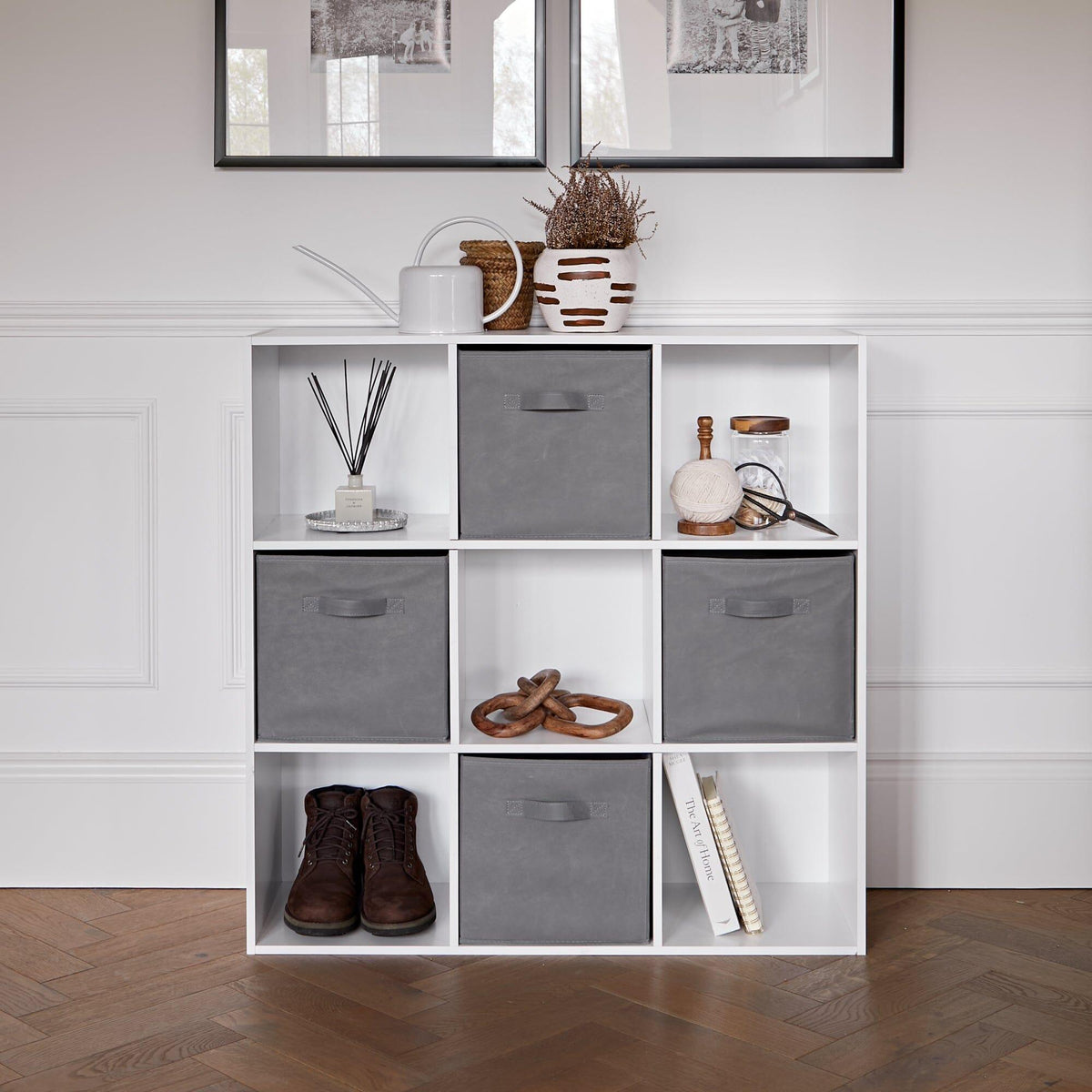 Cara 9 Cube Storage Unit & 4 Grey Handled Box Drawers