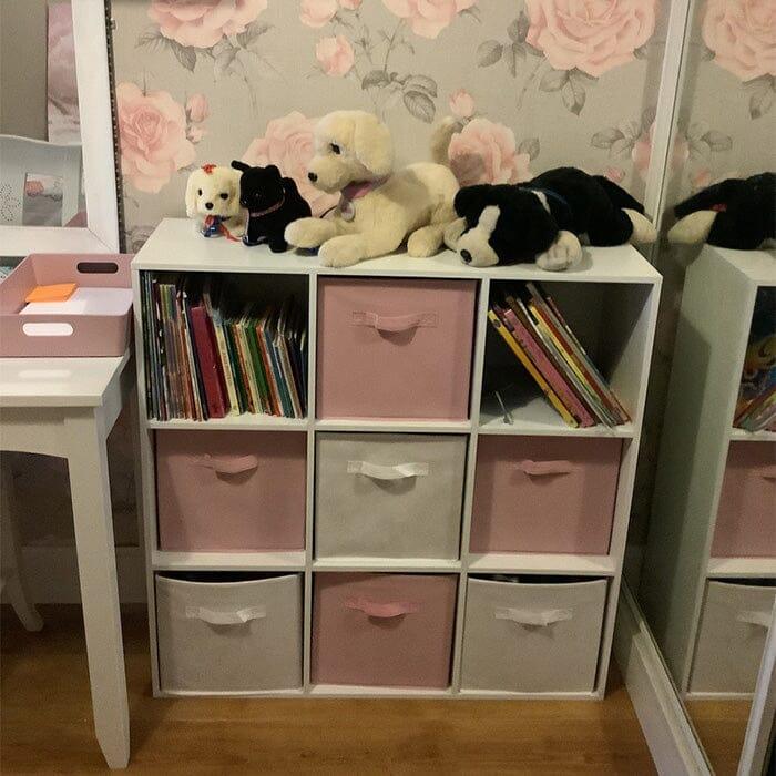 Cara 9 Cube Storage Unit - Bookcase & 4 Pink Handled Box Drawers