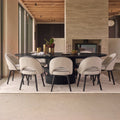 Adam 240cm Jet Black Mango Wood Oval Dining Table Set - 8 Seater - Marilyn Ivory with Jet Black Piping Dining Chairs - Black Oak Legs