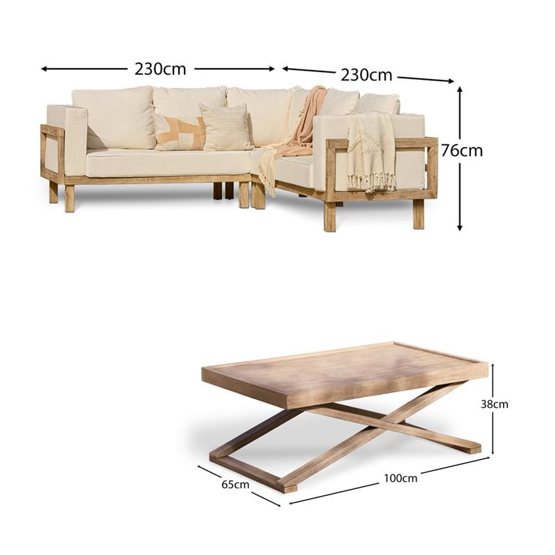 Akira 6 Seater Wooden Garden Corner Sofa with Akira Coffee Table