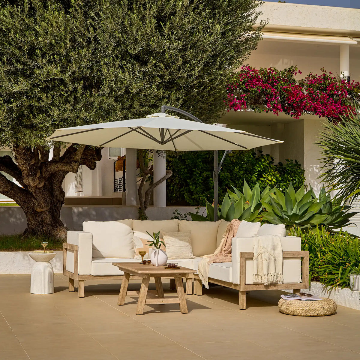 Akira 6 Seater Wooden Garden Corner Sofa with Shiro Coffee Table