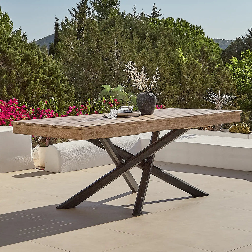 Amelia 6 Seater Wooden Garden Dining Set with 4 Shiro Chairs & Bench with Cushions
