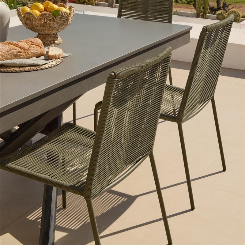 Amelia 6 Seater Dove Grey Concrete Garden Dining Set with Ryder Khaki Chairs