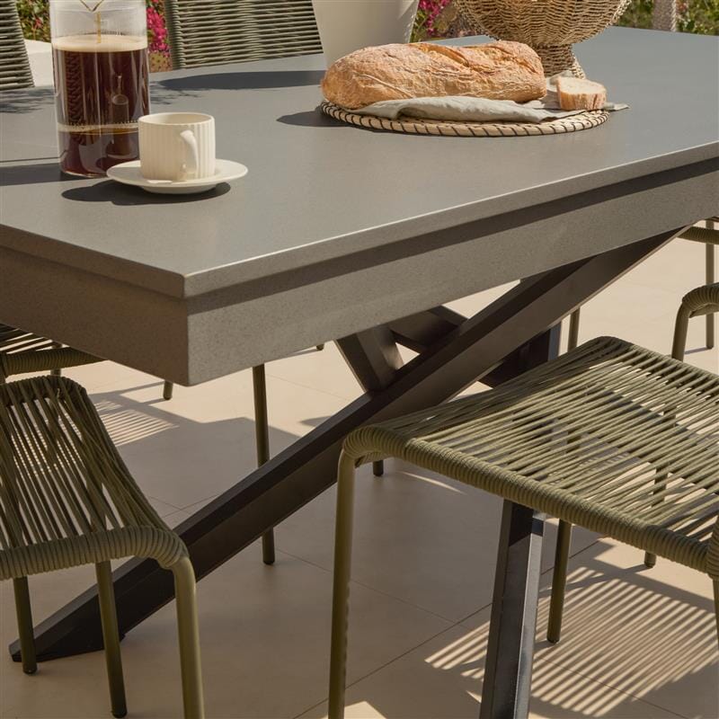 Amelia 6 Seater Dove Grey Concrete Garden Dining Set with Ryder Khaki Chairs