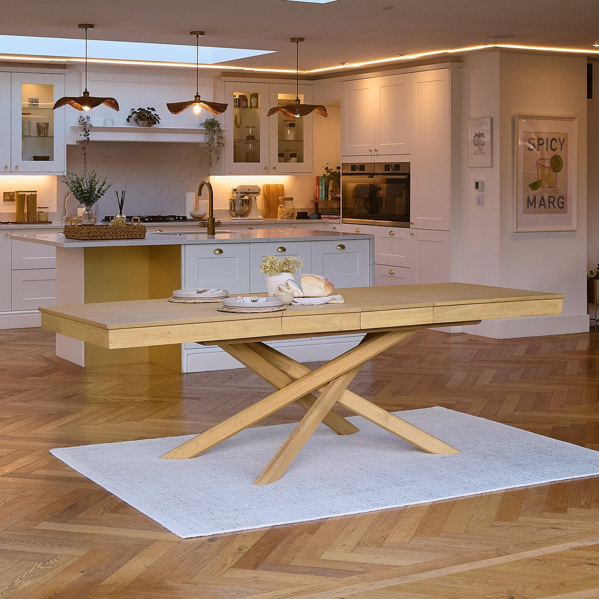 Amelia Pale Oak Extendable Dining Table Set - 6 Seater - Pale Oak Armchairs