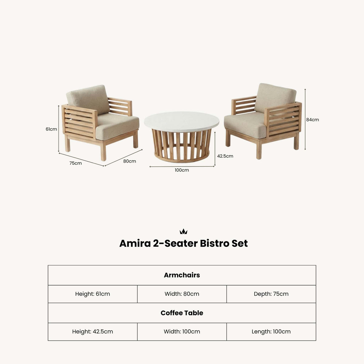Amira 2 Seater Bistro Set