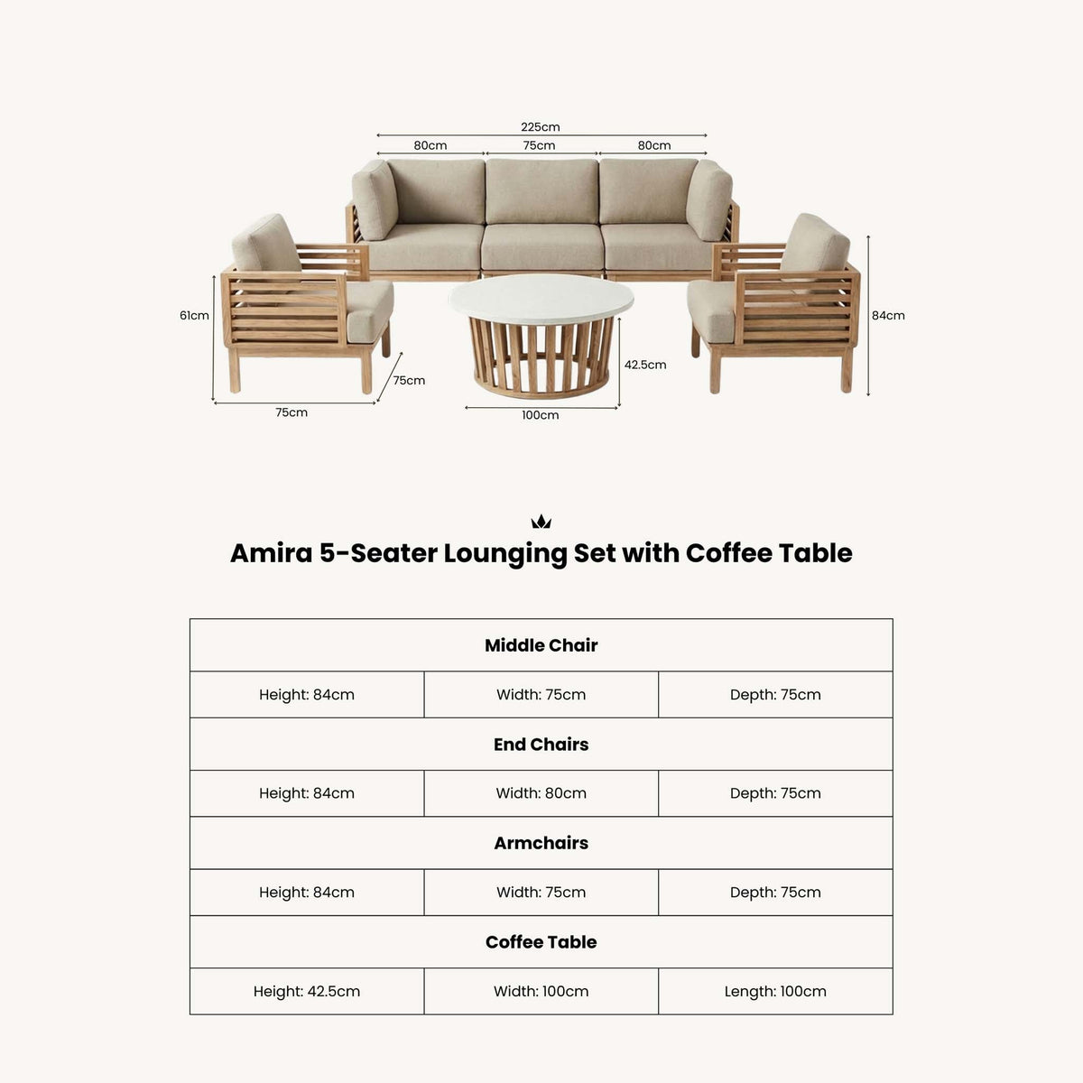 Amira 5 Seater Lounging Set with Coffee Table