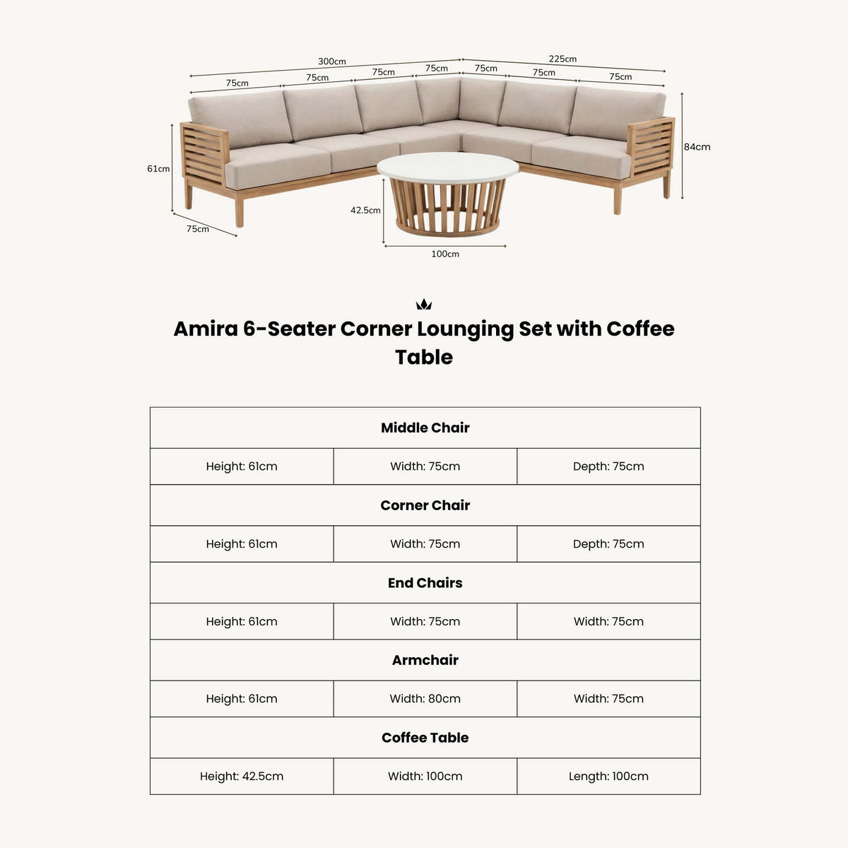 Amira 6 Seater Corner Lounging Set with Coffee Table