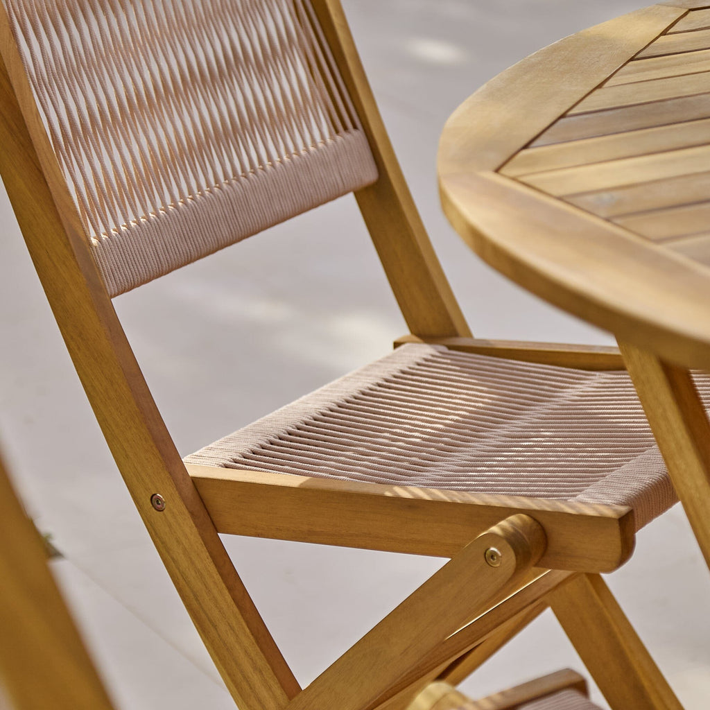 Ashby 4 Seater Wooden Round Garden Dining Set with 4 Cove Rope Chairs & Grey Parasol  - 130cm