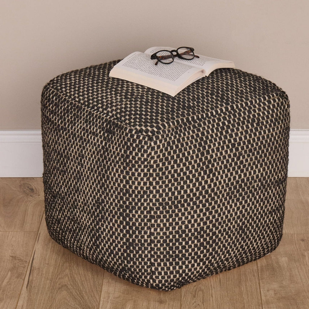 Outlet - Atcham Wool & Cotton Ottoman Stool - Black
