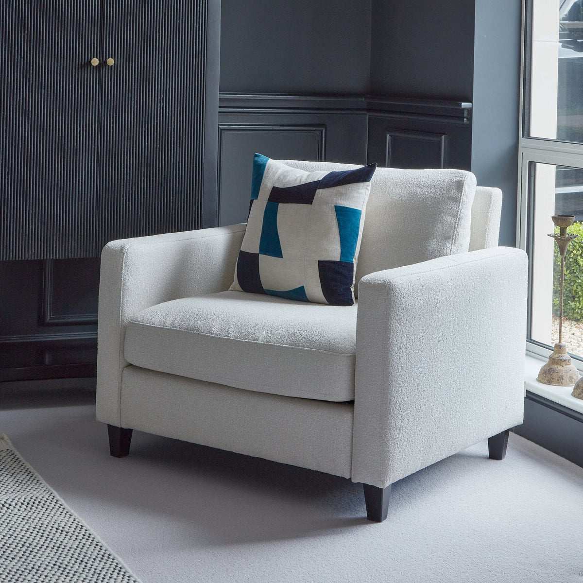 Ava Light Beige Boucle Armchair - Black Oak Legs