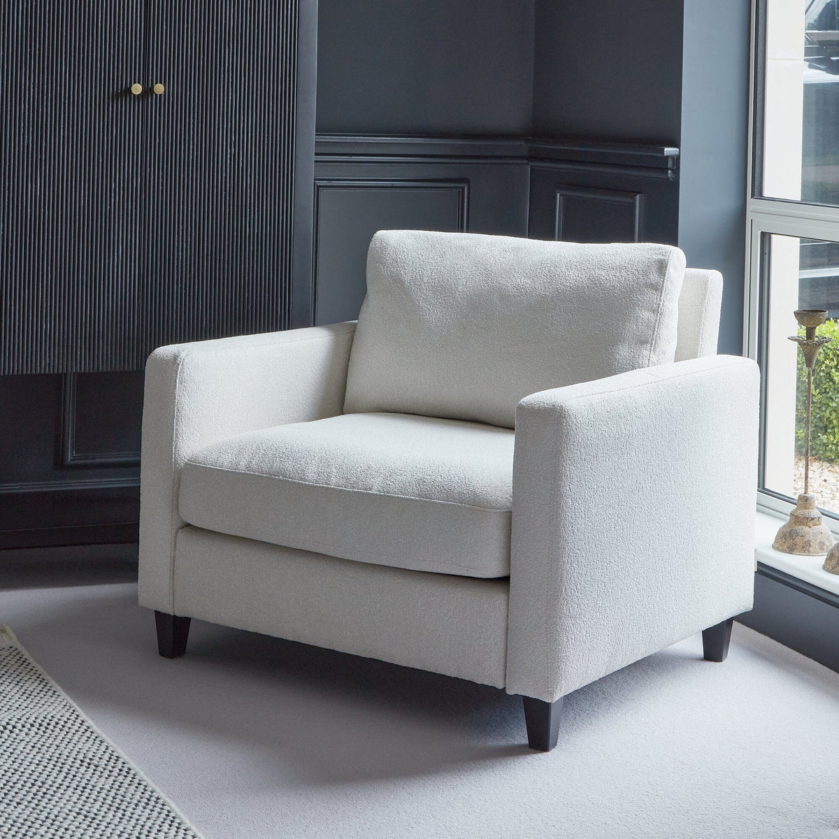 Ava Light Beige Boucle Armchair - Black Oak Legs