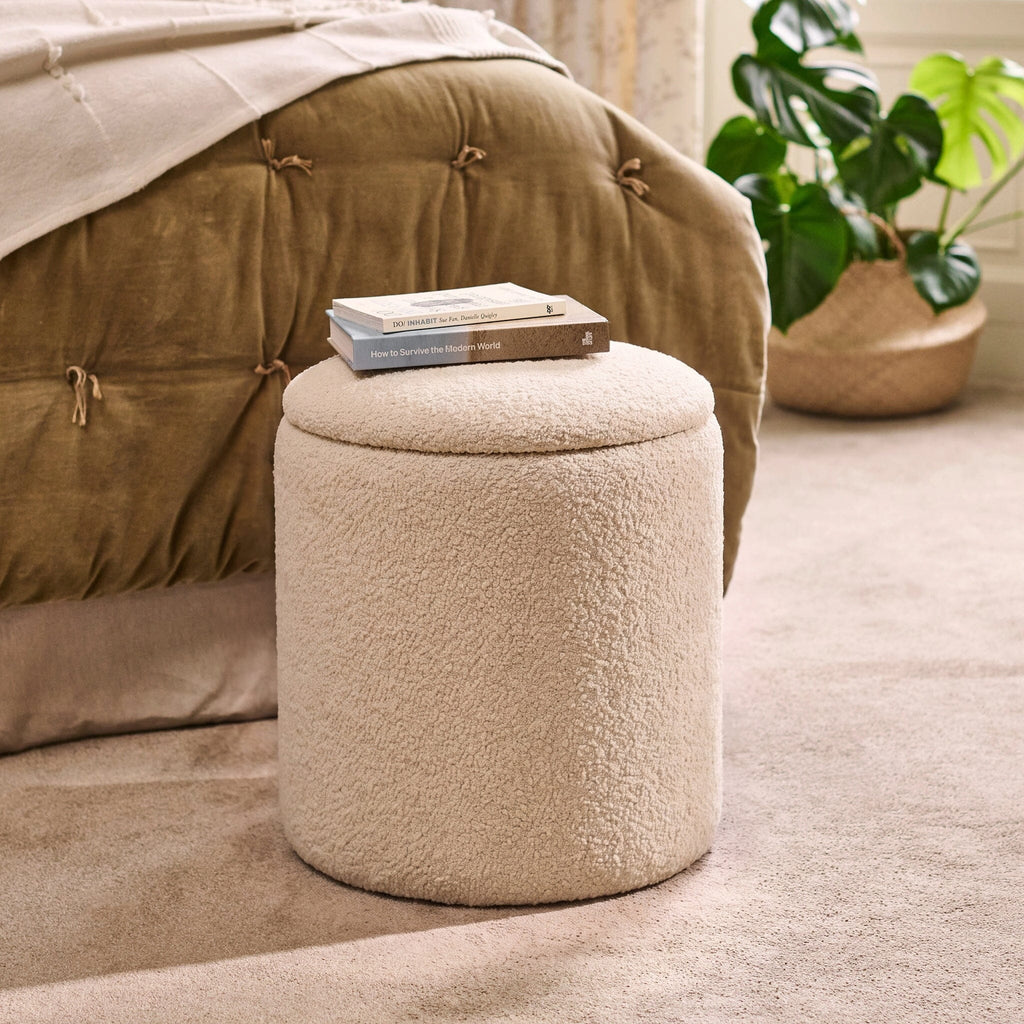 Abigail Storage Pouffe/Footstool - Light Beige Boucle