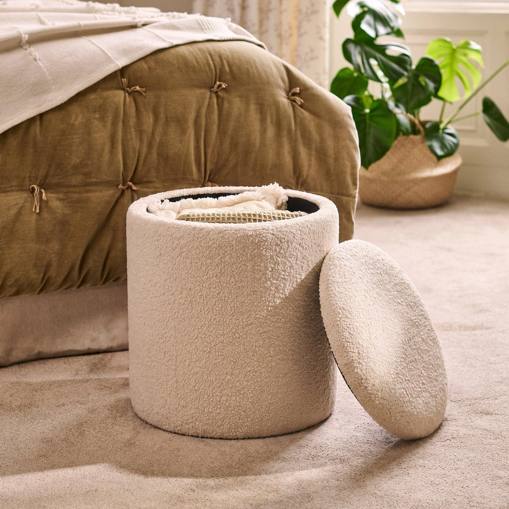 Abigail Storage Pouffe/Footstool - Light Beige Boucle