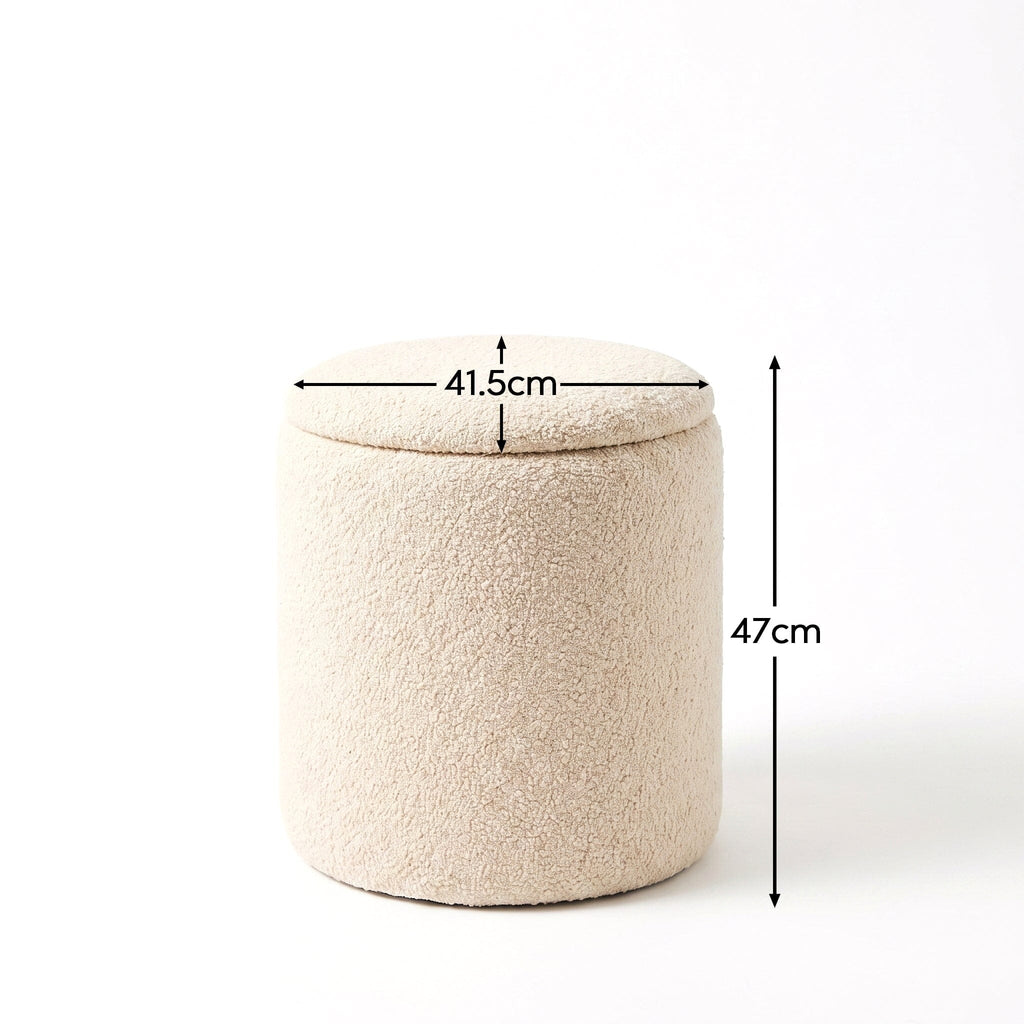 Abigail Storage Pouffe/Footstool - Light Beige Boucle