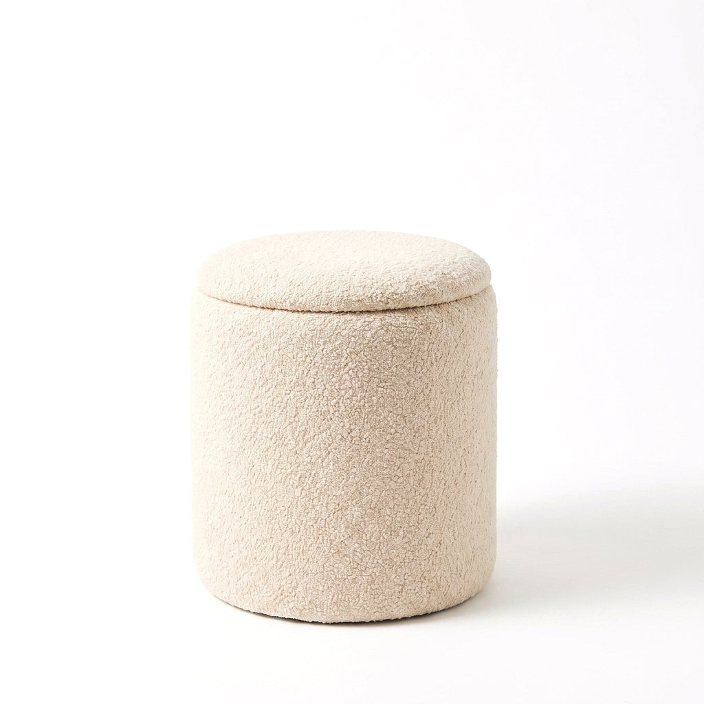 Abigail Storage Pouffe/Footstool - Light Beige Boucle