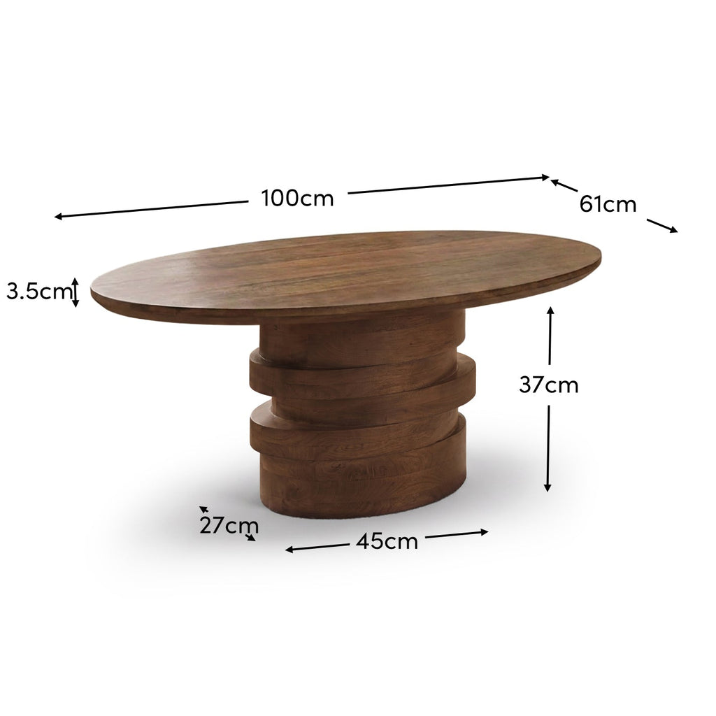 Adam 100cm Oval Almond Brown Coffee Table
