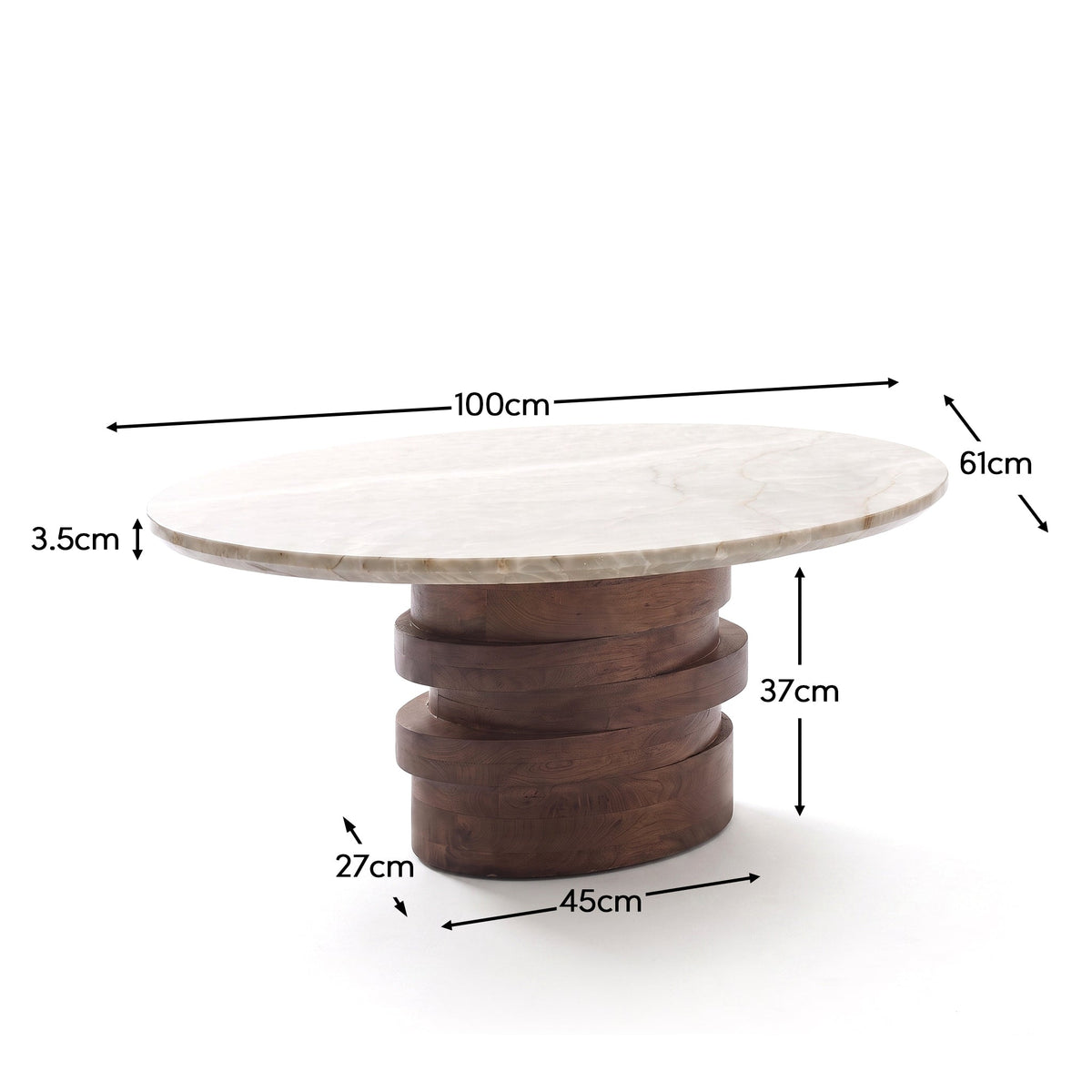 Adam 100cm Oval Almond Brown & Lady Grey Marble Coffee Table