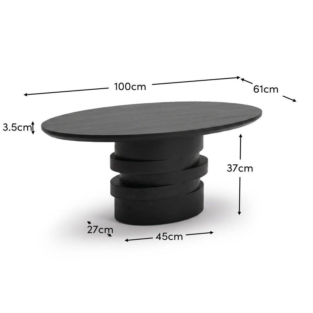 Adam 100cm Oval Jet Black Mango Wood Coffee Table