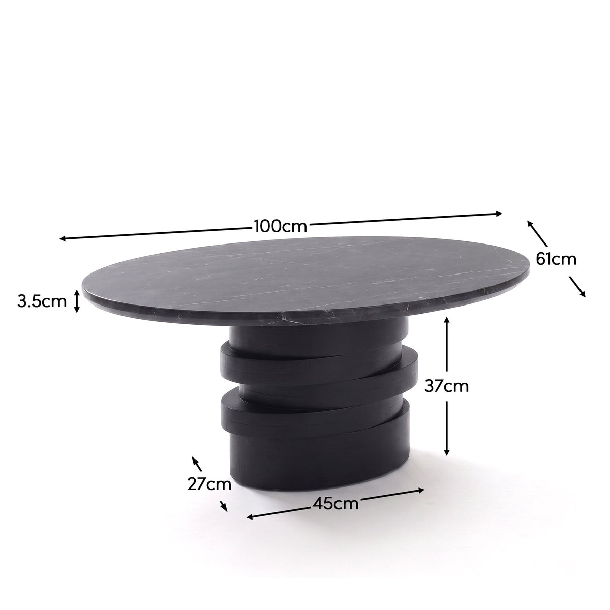 Adam 100cm Oval Jet Black Mango Wood & Black Marble Coffee Table