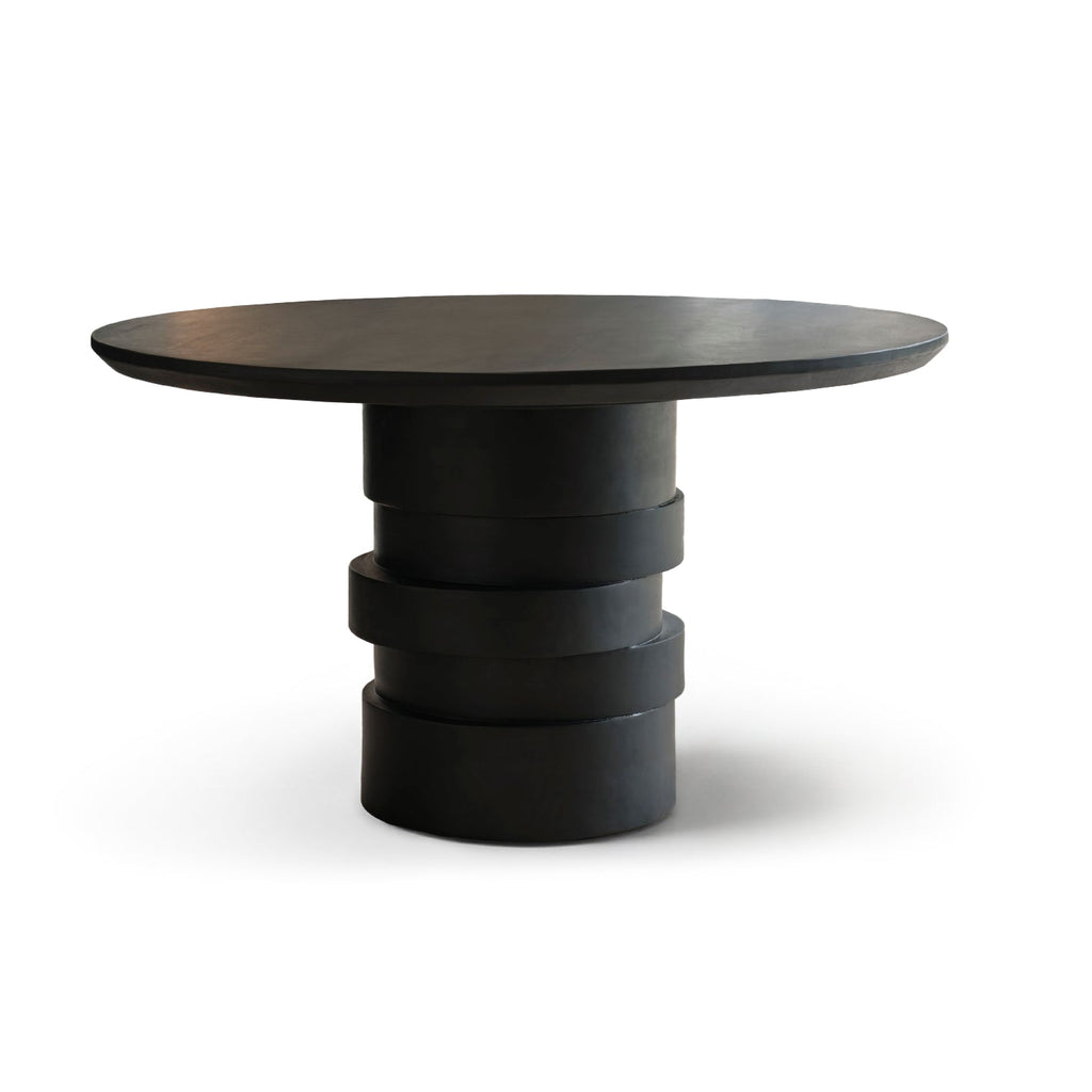 Adam Jet Black Mango Wood Round Dining Table Set - 4 Seater - Parker Snow White Boucle Chairs - Black Metal Legs
