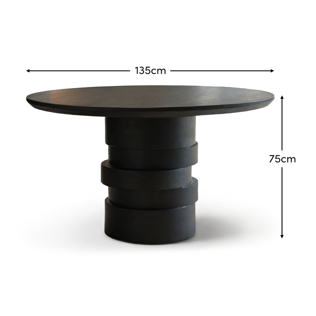 Adam 135cm Jet Black Mango Wood Round Dining Table