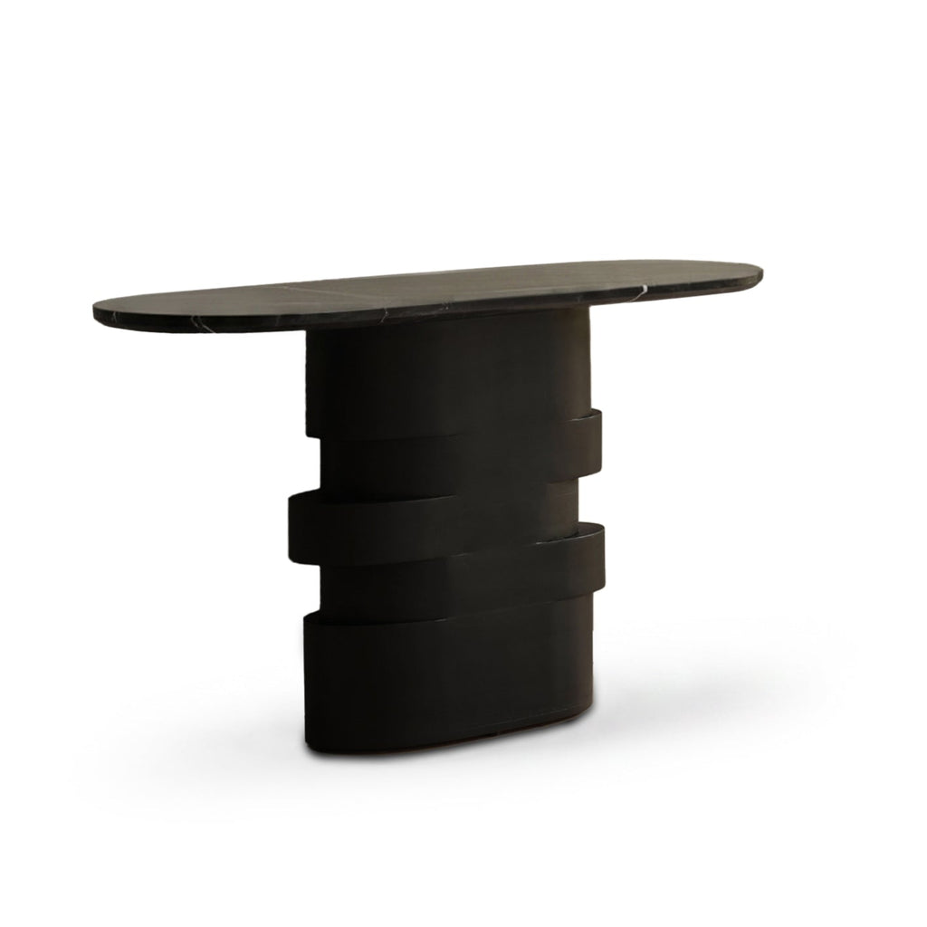 Adam 140cm Jet Black Mango Wood & Black Marble Oval Console Table