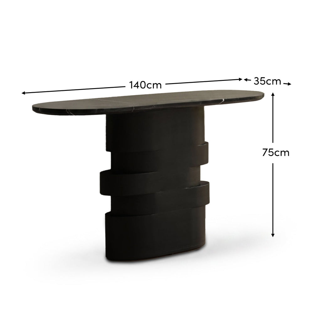 Adam 140cm Jet Black Mango Wood & Black Marble Oval Console Table