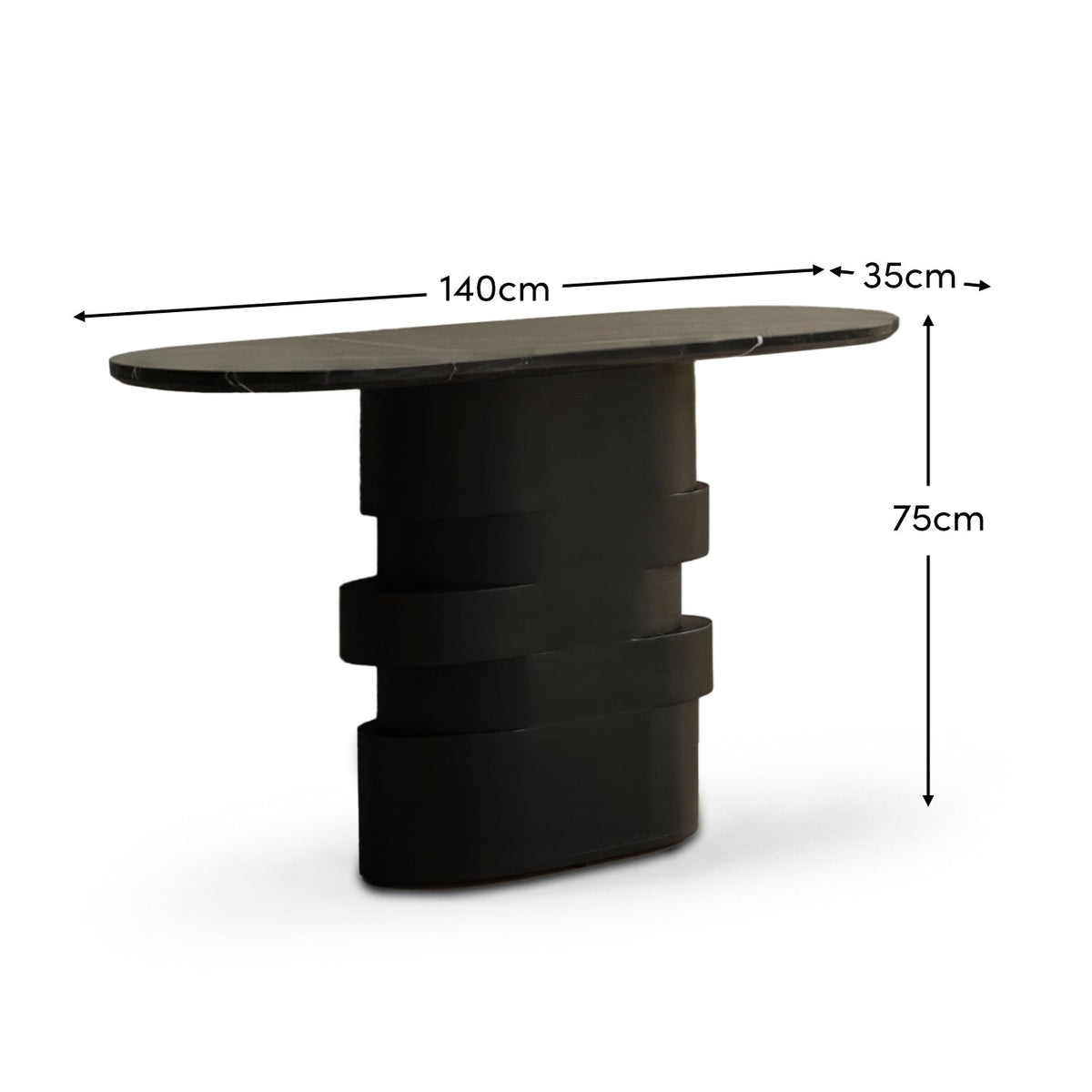 Adam 140cm Jet Black Mango Wood & Black Marble Oval Console Table