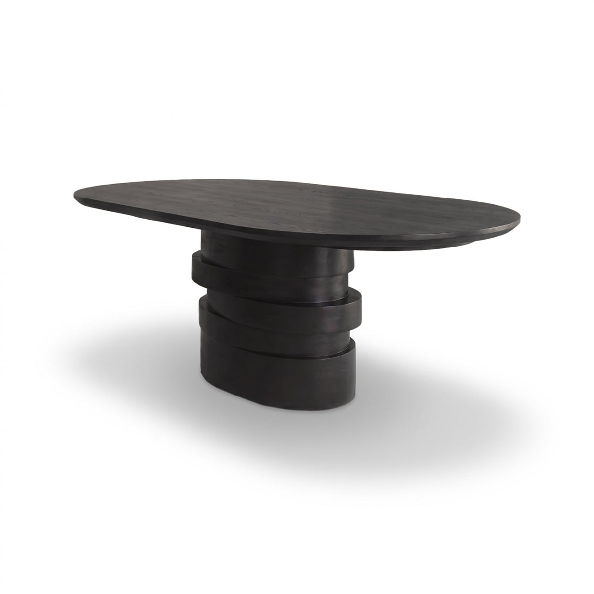 Adam 240cm Jet Black Mango Wood Oval Dining Table Set - 8 Seater - Parker Snow White Boucle Office Chairs - Black Metal Legs