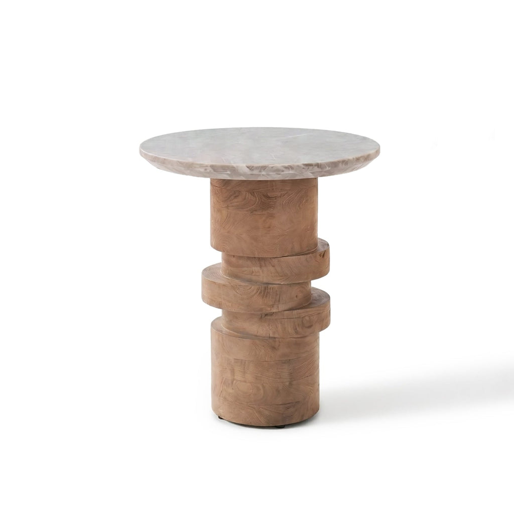 Adam 45cm Almond Brown & Lady Grey Marble Round Side Table