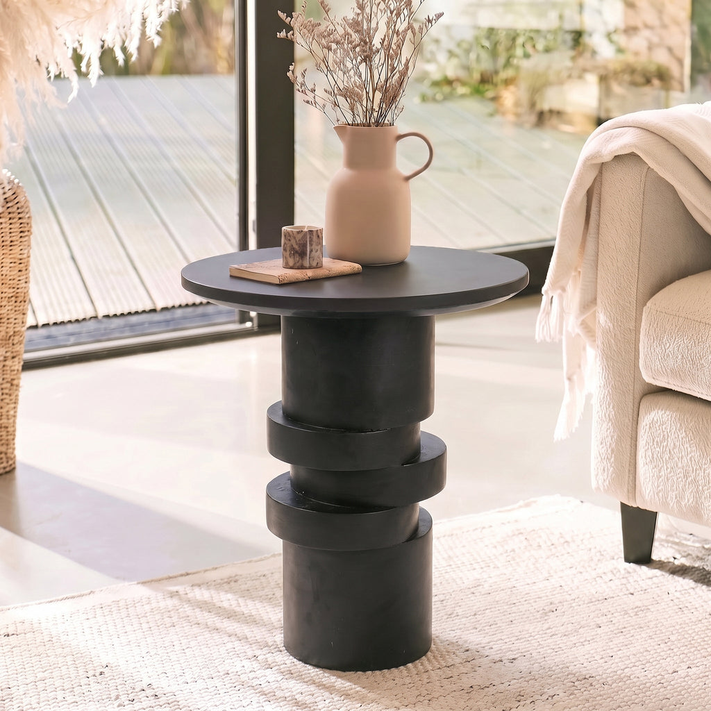 Adam 45cm Jet Black Mango Wood Round Side Table