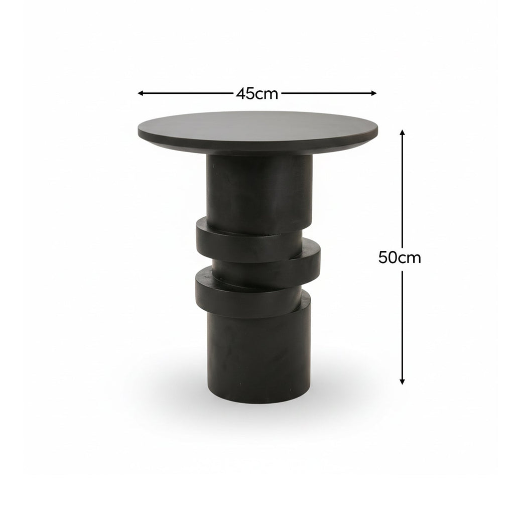 Adam 45cm Jet Black Mango Wood Round Side Table