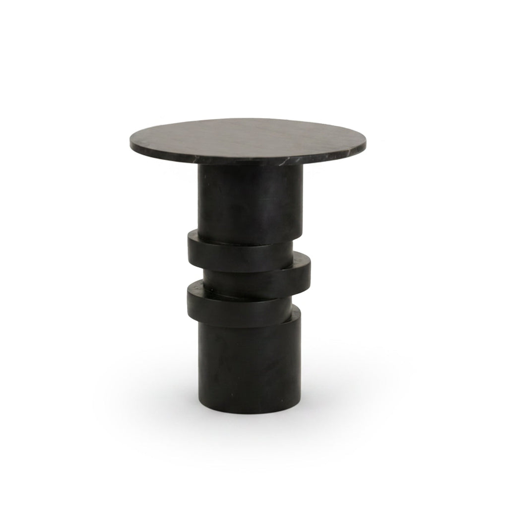 Adam 45cm Jet Black Mango Wood & Black Marble Round Side Table
