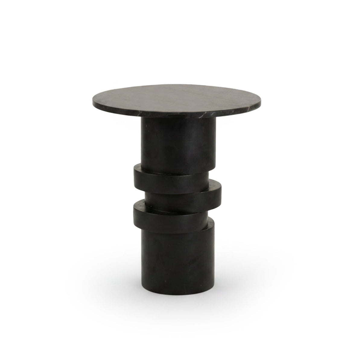 Adam 45cm Jet Black Mango Wood & Black Marble Round Side Table