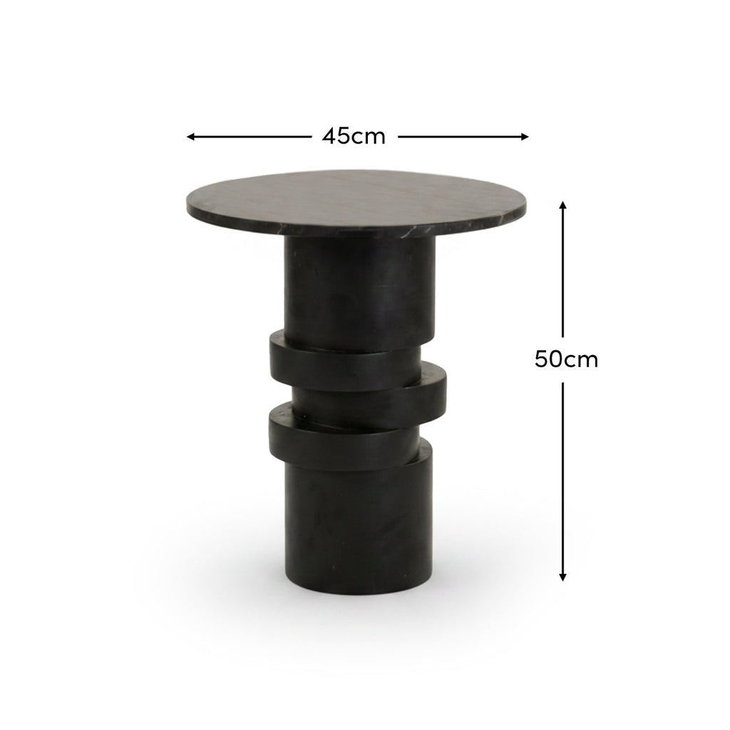 Adam 45cm Jet Black Mango Wood & Black Marble Round Side Table