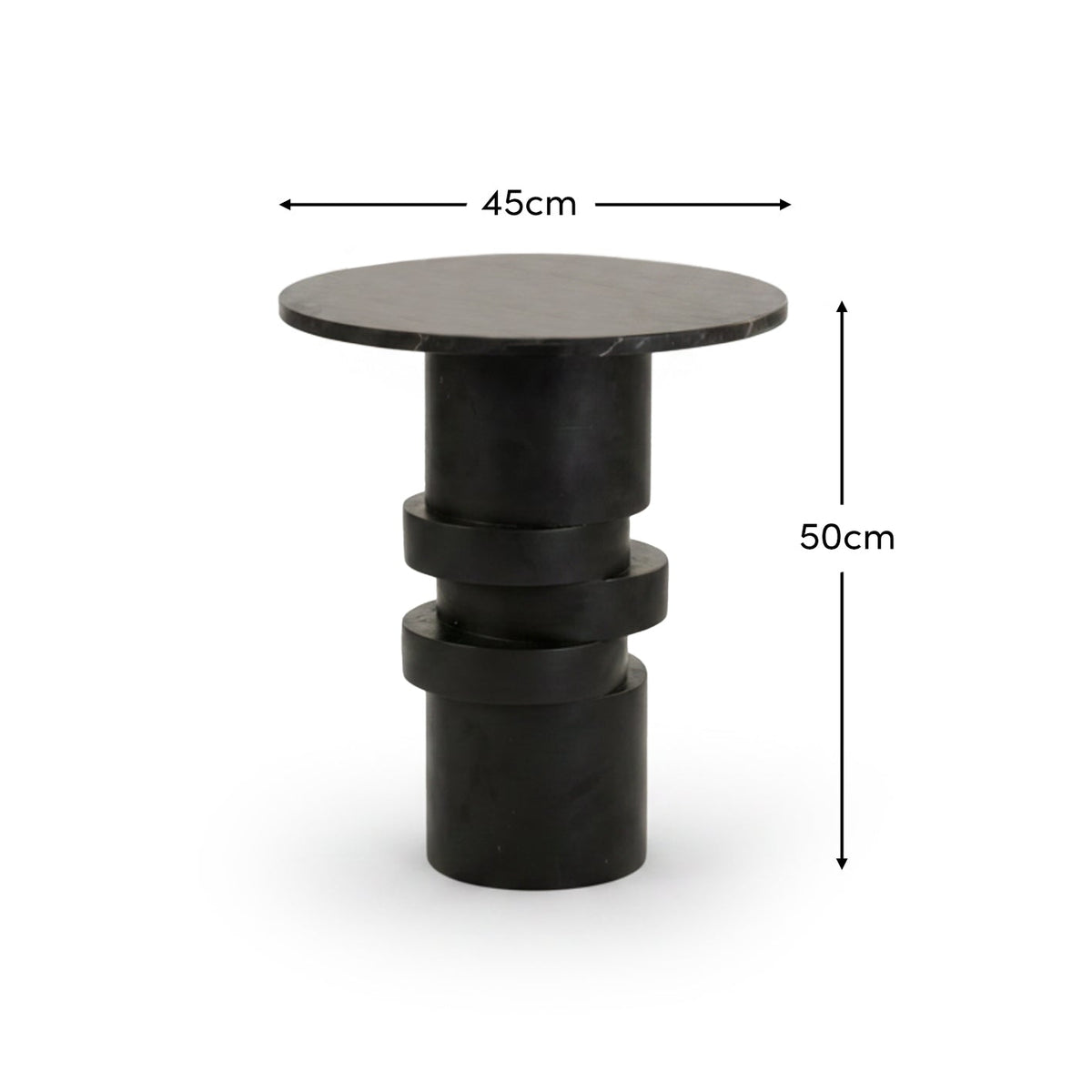 Adam 45cm Jet Black Mango Wood & Black Marble Round Side Table