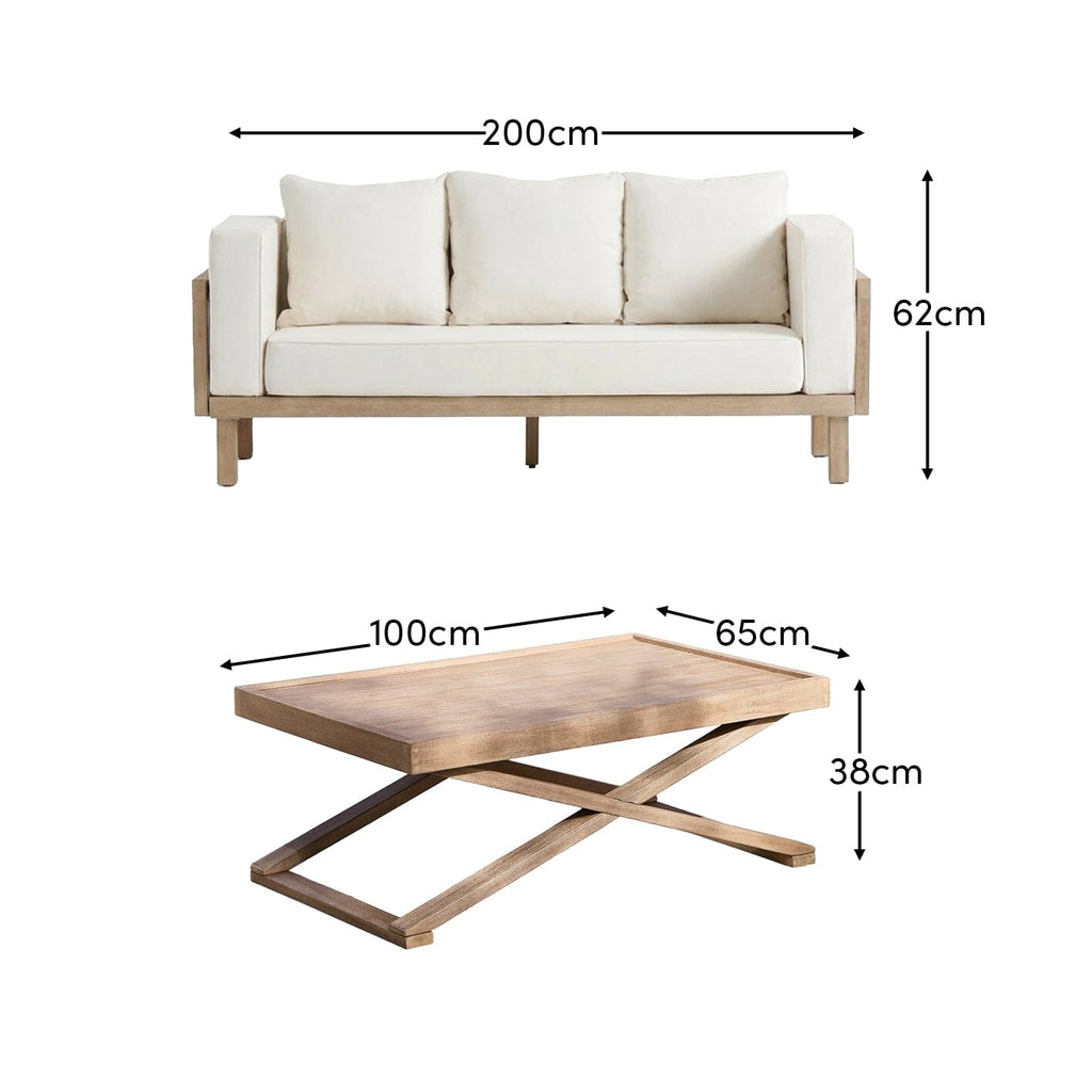 Akira 6 Seater Wooden Garden Sofa Set with Coffee Table