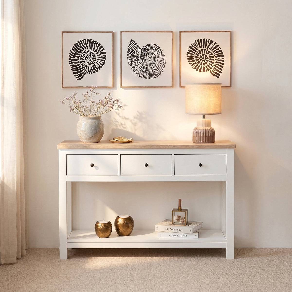 Bampton Alabaster White 3 Drawer Console Table