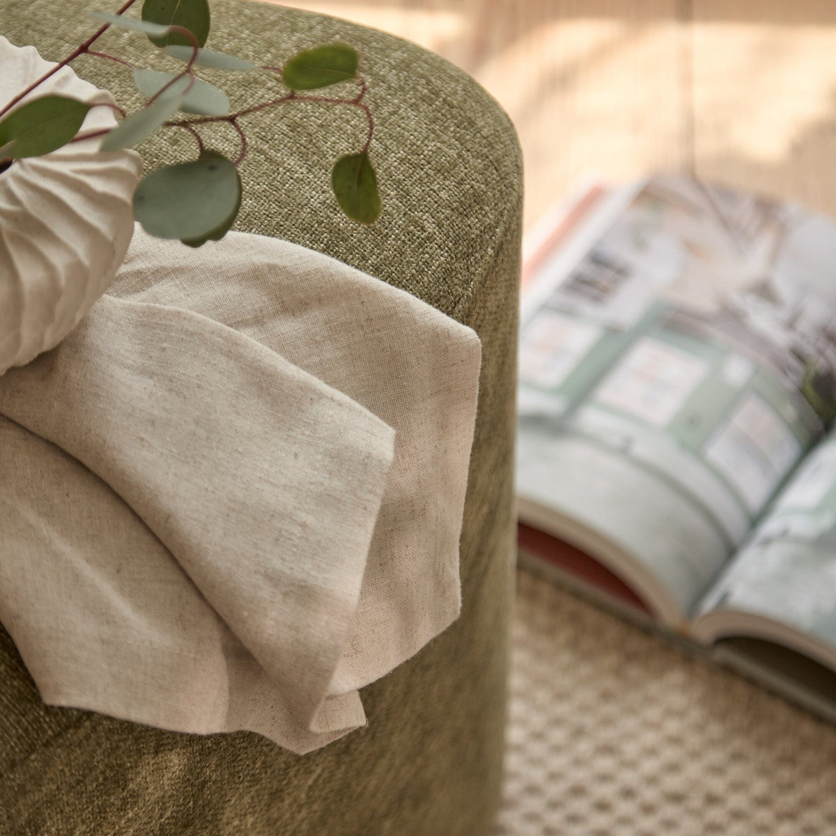 Alder Footstool - Moss Green