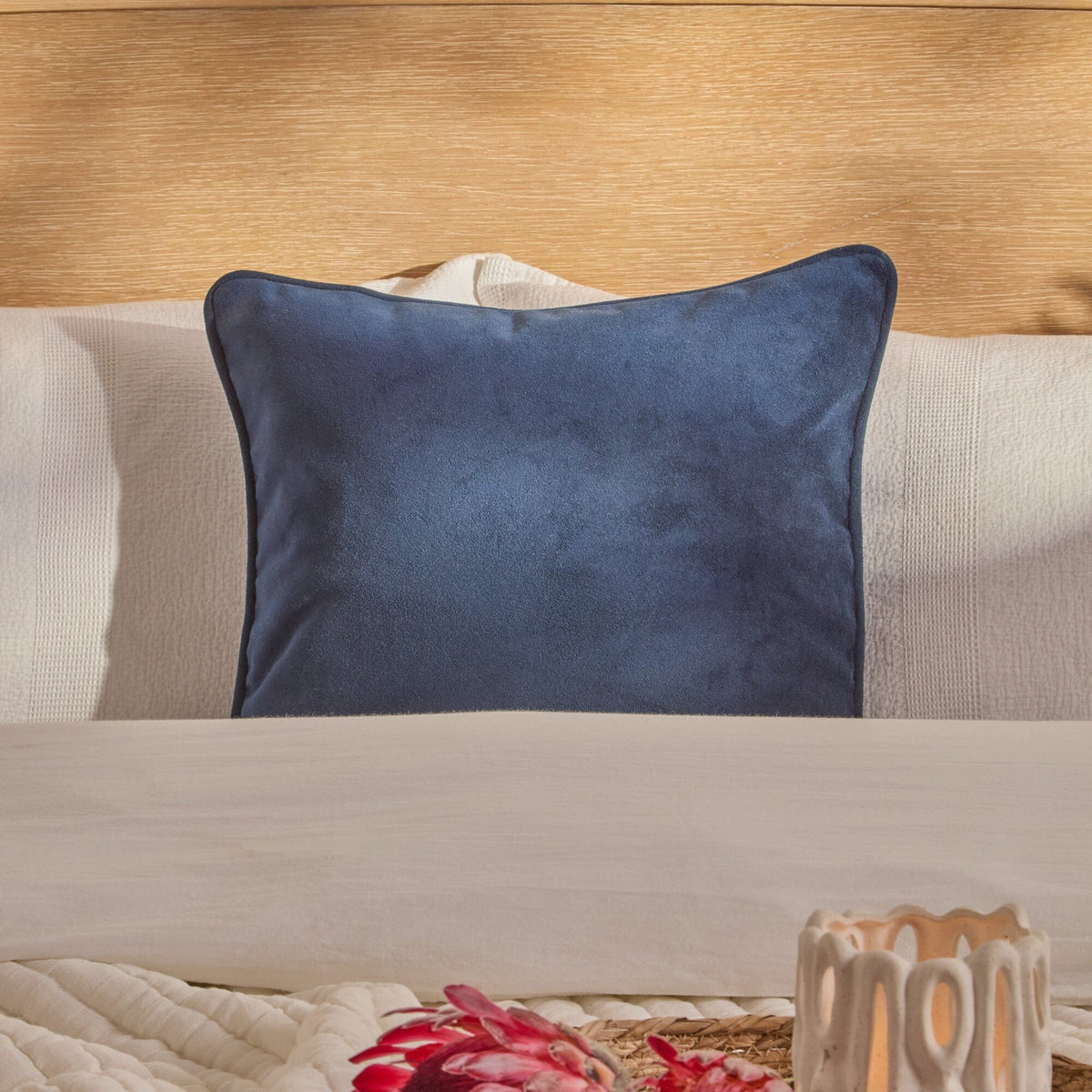 Alford 45x45cm Velvet Piped Edge Scatter Cushion Cover - Ink Blue