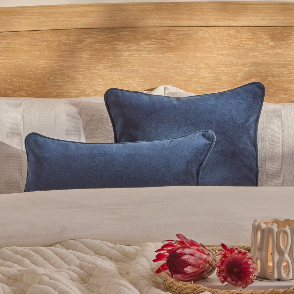 Alford 45x45cm Velvet Piped Edge Scatter Cushion Cover - Ink Blue