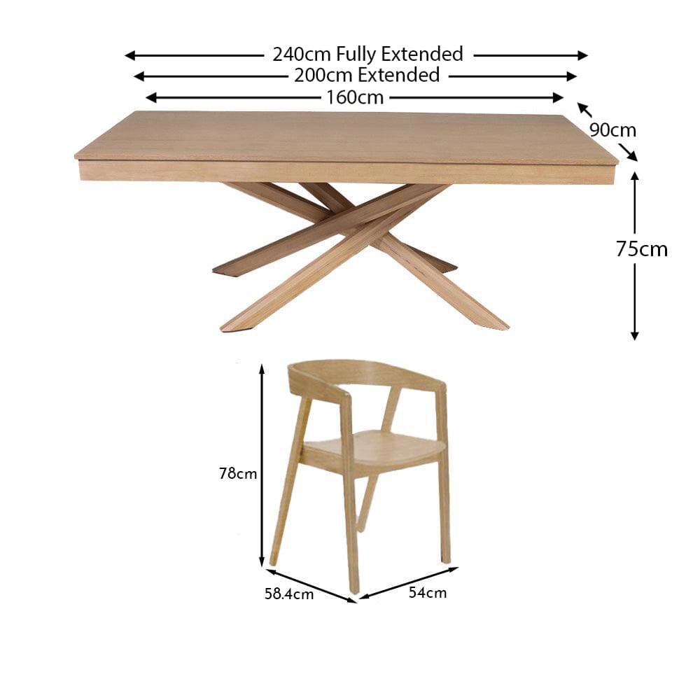 Amelia Whitewash Extendable Dining Table Set - 6 Seater - Ella Pale Oak Armchairs