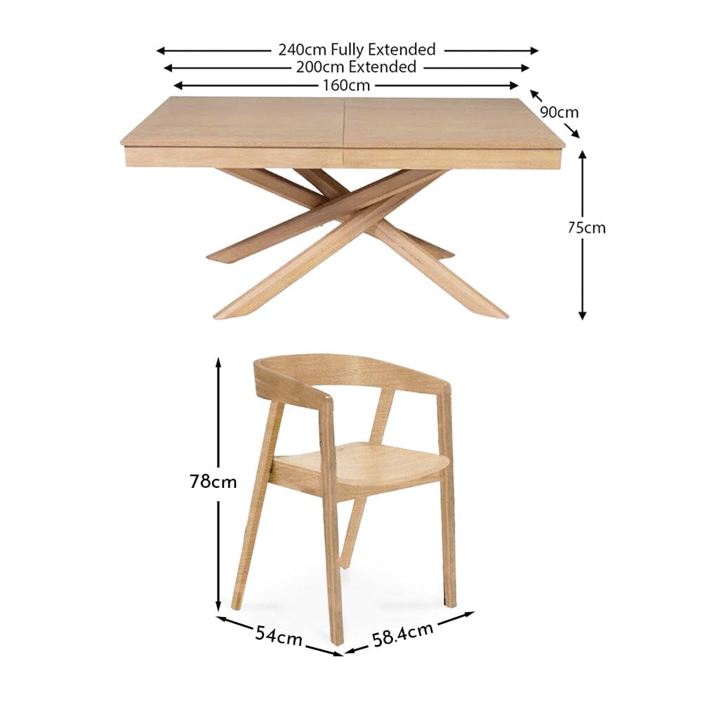 Amelia Pale Oak Extendable Dining Table Set - 6 Seater - Pale Oak Armchairs