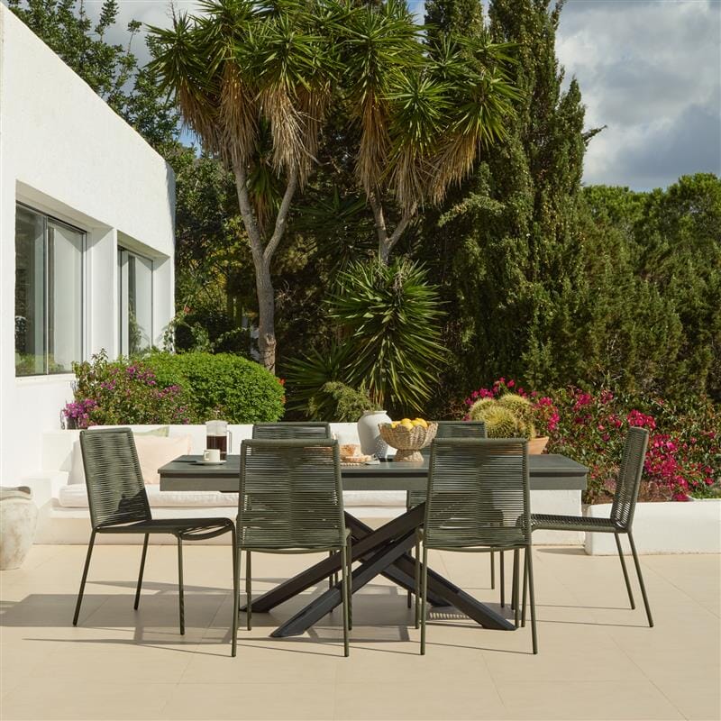 Amelia 6 Seater Dove Grey Concrete Garden Dining Set with Ryder Khaki Chairs